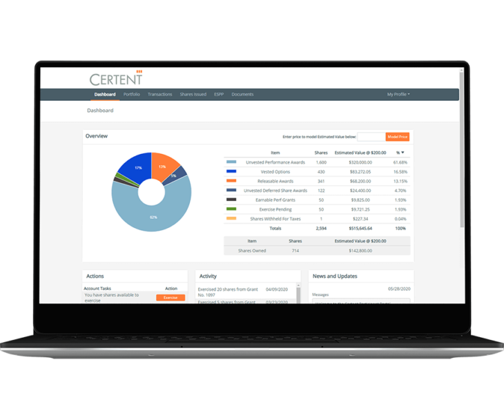 screenshot of Certent Equity Management